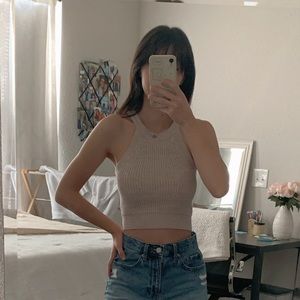 High neck knit tank top